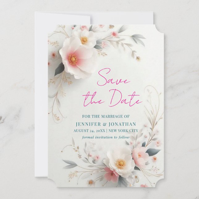 Reserve A Data Save The Date Watercolour Aquarell Flowers Script (Frente)