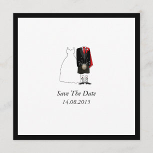 Reserve A Data Scottish Kilt Bride & Groom Save Date - red