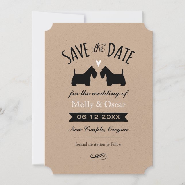 Reserve A Data Scottish Terrier Silhouettes Casamento Salve a Dat (Frente)