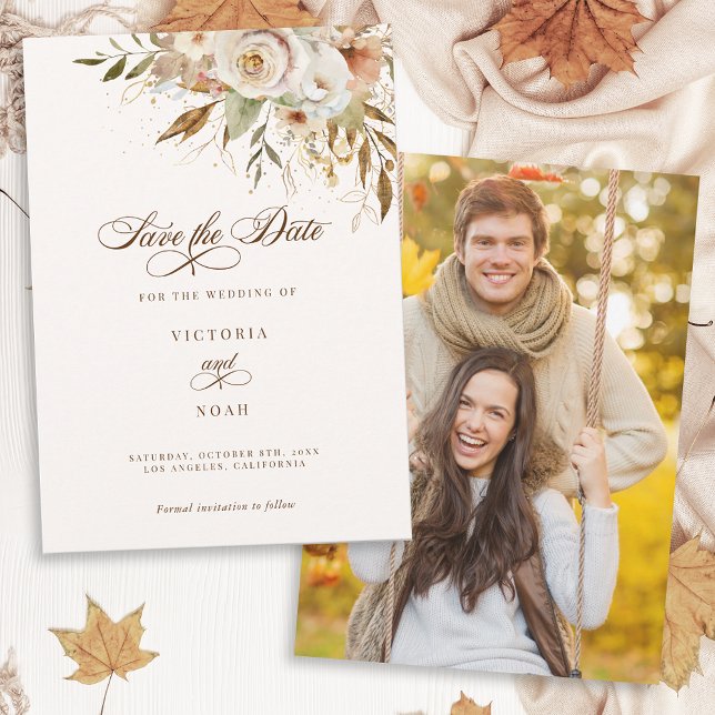 Reserve A Data Script Botânico Rustic Autumn Rosas (Criador carregado)