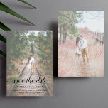 Reserve A Data Script com Sombreado 2 Fotos Salve a Data Casament<br><div class="desc">Moderno e elegante guarde o cartão com fotos de data com um efeito faux vellum. Na moda e design personalizado exclusivo com espaço para duas fotografias desbotadas.</div>