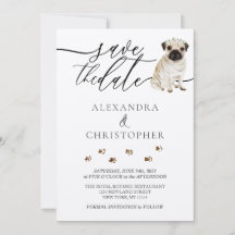 script de caligrafia de casamento de filhote Pug