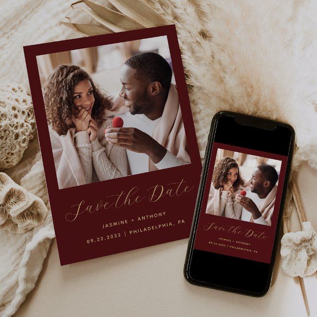 Reserve A Data Script de Foto Mínima Burgundy Gold (Criador carregado)