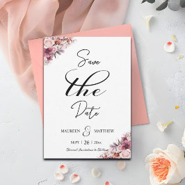 Reserve A Data Script Elegante Cor-de-Rosa Dusta Floral Salvar a