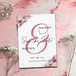 Reserve A Data Script Elegante Cor-de-Rosa Dusta Floral Salvar a