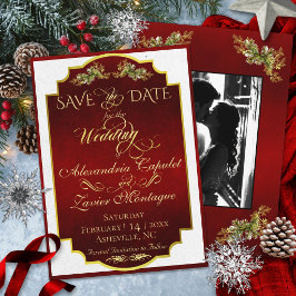 Reserve A Data Script Elegante & Foto - Vermelho/Dourado