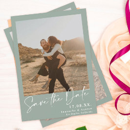 Reserve A Data Script elegante sage verde 2 fotos salvam a data