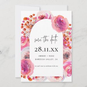 Reserve A Data Script Floral de Cor de Água Rosa Brilhante Modern
