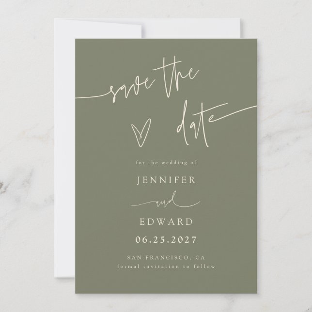 Reserve A Data Script Letrado à Mão Verde Sage Save The Date (Frente)