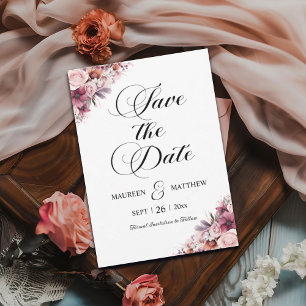 Reserve A Data Script Moderno Dusty Pink Boho Floral Salvar a Dat