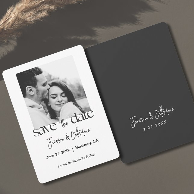 Reserve A Data Script Moderno Foto Preto e Branco Salvar a Data (Modern Script Typography Black and White Photo Save The Date
)
