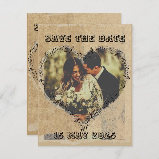 Reserve A Data Script Retro Russo com Linhas Musicais Cardíaco (Frente/Verso)