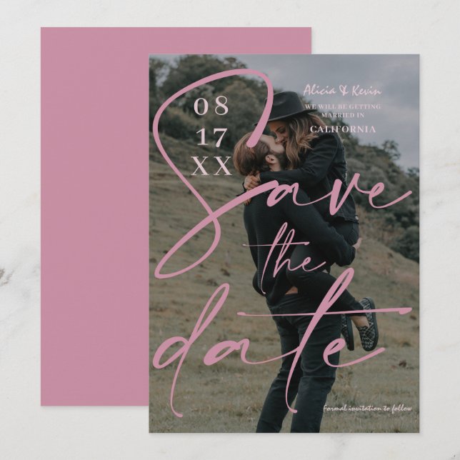 Reserve A Data Script rosa empoeirado moderno para salvar a foto  (Frente/Verso)