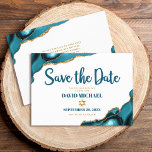 Reserve A Data Script Simples de Agato de Turquesa Moderna do bar<br><div class="desc">Certifique-se de que todos os seus amigos e parentes serão capazes de celebrar o marco Bar do seu filho Mitzvah! Envie este cartão de lançamento legal, exclusivo, moderno e personalizado "Salvar a Data". A tipografia da guinada escura e uma estrela dourada falsa de David sobrepõem um fundo branco simples e...</div>