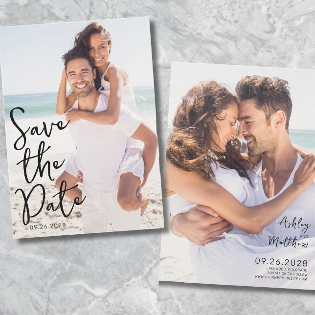 Reserve A Data Script Simples e Elegante de Foto Casamento (Simple Elegant Script Typography Photo Wedding Save The Date)