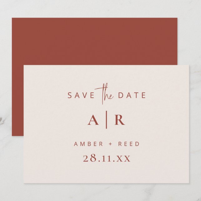 Reserve A Data Script Terracotta de Casamento Mínimo Moderno Simp (Frente/Verso)