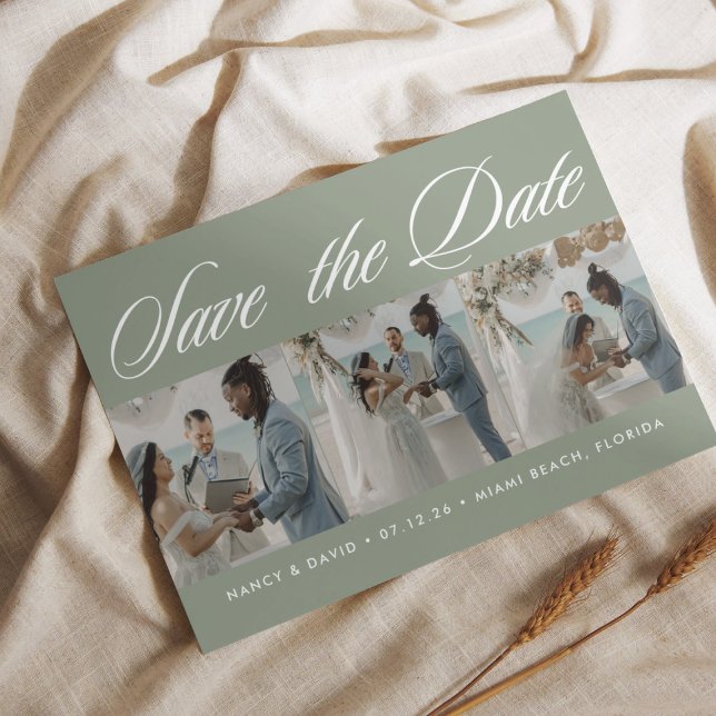 Reserve A Data Script Verde Sage colagem de fotos Casamento na Pr (Criador carregado)