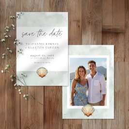 Reserve A Data Seashell Watercolor Minimalist Beach Photo Wedding