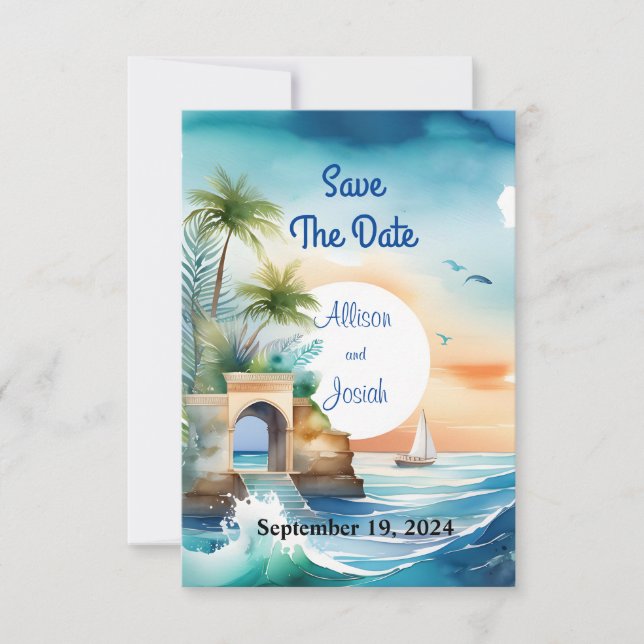 Reserve A Data Seaside Love: Summer Beach Wedding Save the Date (Frente)