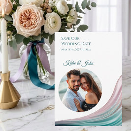 Reserve A Data Seda Azul Turquesa & Bege para Casamento Save the