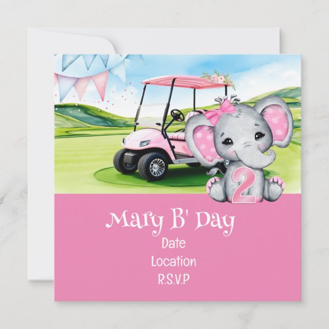 Reserve A Data Segundo aniversário de Golf para o tema Moça Rosa (Frente)