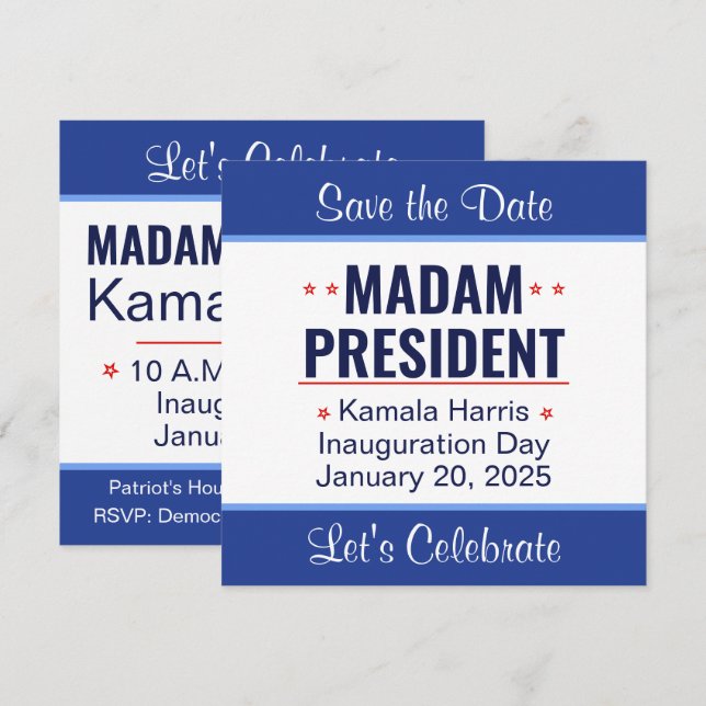 Reserve A Data Senhora Presidente Kamala Harris Inauguração (Frente/Verso)