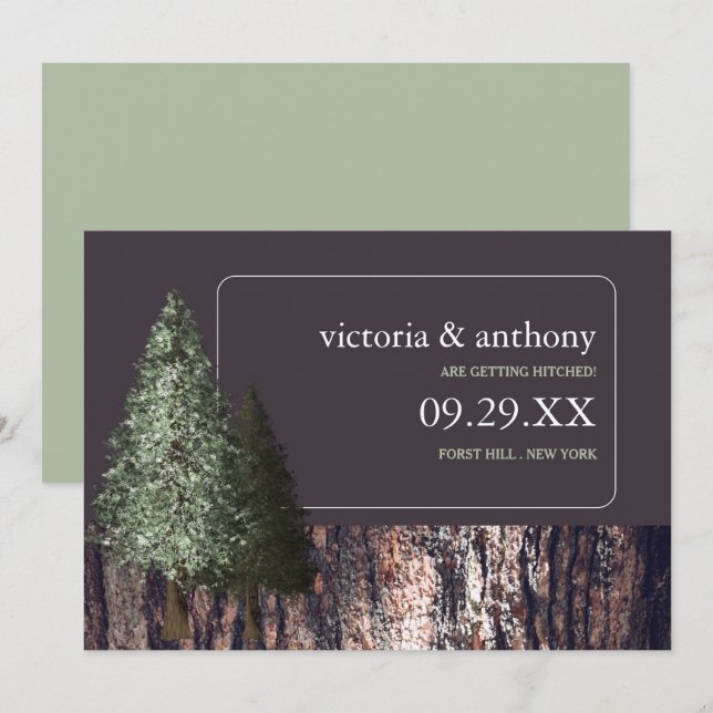 Reserve A Data Sequoias e Latidos, Casamento Russo Salve a Data (Frente/Verso)