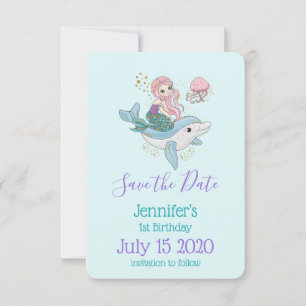 Reserve A Data Sereia girando um aniversário de golfinho