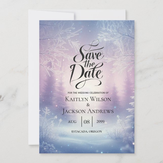 Reserve A Data Serenata de Neve de Inverno de Lavanda Casamento (Frente)