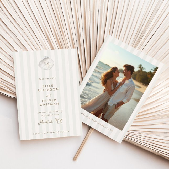 Reserve A Data Sereno Monograma de Concha Listras Costa Casamento (Criador carregado)