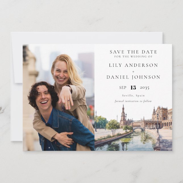 Reserve A Data Seville Spain Watercolor Photo Wedding (Frente)