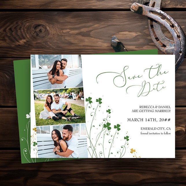 Reserve A Data Shamrock Wildflower Elegant Wedding 3 Foto (3 Photo Save the Date from my Shamrock Wildflower wedding collection - printed or diy printable)
