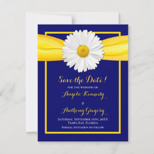Reserve A Data Shasta Daisy Yellow Ribbon Marinho Casamento Azul