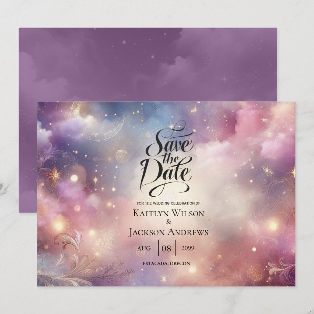 Reserve A Data Shimmering Celestial Stardust Skies Casamento (Frente/Verso)