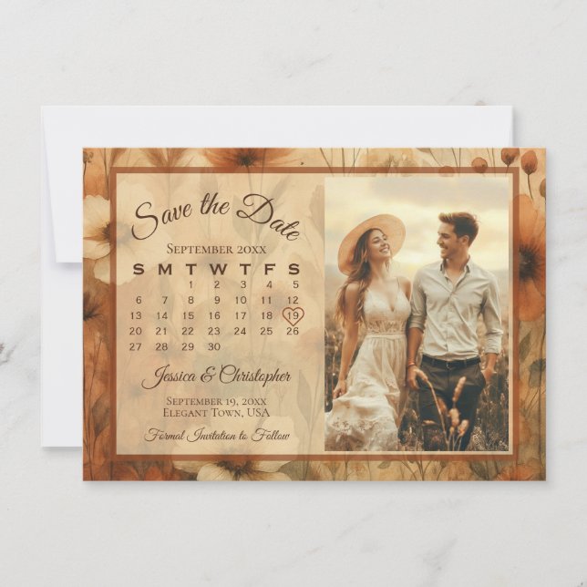 Reserve A Data Sienna Boho Floral Medley Calendar & Photo Wedding (Frente)