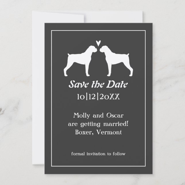 Reserve A Data Silhuetas de Cão Boxer Casamento Salve a Data (Frente)