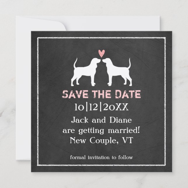 Reserve A Data Silhuetas de Coonhound Casamento Save the Date (Frente)