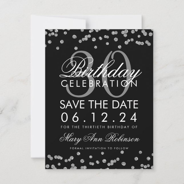 Reserve A Data Silver Black Salvar Data Aniversário Confetti (Frente)