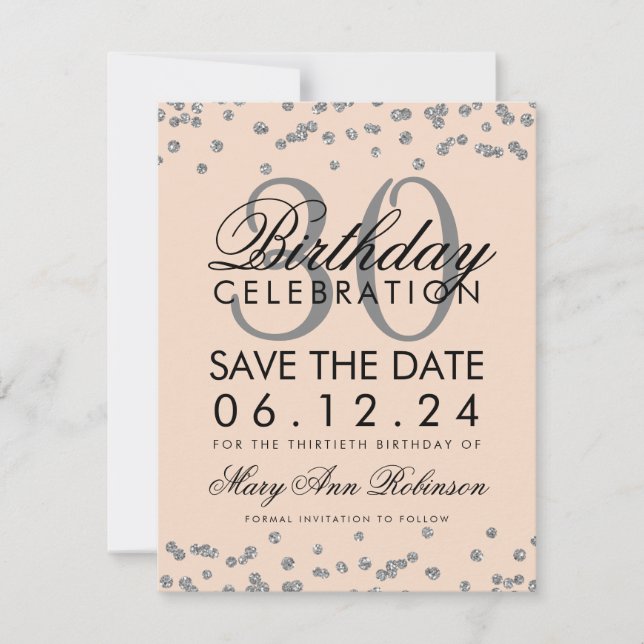 Reserve A Data Silver Blush Pink Salve Data Aniversário Confetti (Frente)