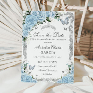 Reserve A Data Silver Floral do Céu Azul Doce Dezesseis QUINCEAÑE