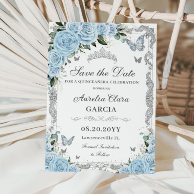 Reserve A Data Silver Floral do Céu Azul Doce Dezesseis QUINCEAÑE (Criador carregado)