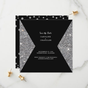 Reserve A Data Silver Glitter & Black Weding Save the Date Glam