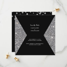 Reserve A Data Silver Glitter e Casamento de Foto Preto