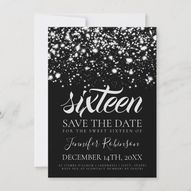 Reserve A Data Silver Midnight Glam Sweet 16 Festa de aniversário (Frente)