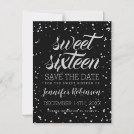 Reserve A Data Silver Sweet16 Save Date Glitter Sparkle Confetti
