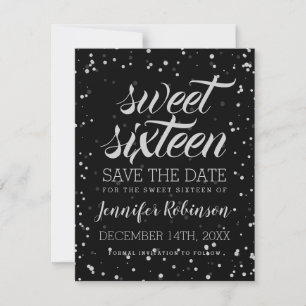 Reserve A Data Silver Sweet16 Save Date Glitter Sparkle Confetti