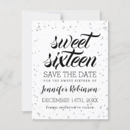 Reserve A Data Silver Sweet16 Save Date Glitter Sparkle Confetti