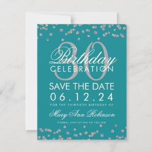 Reserve A Data Silver Teal Salve a Data Aniversário Confetti