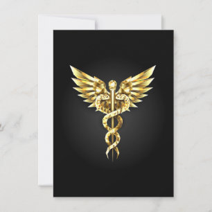 Reserve A Data Símbolo Caduceu Poligonal Dourado