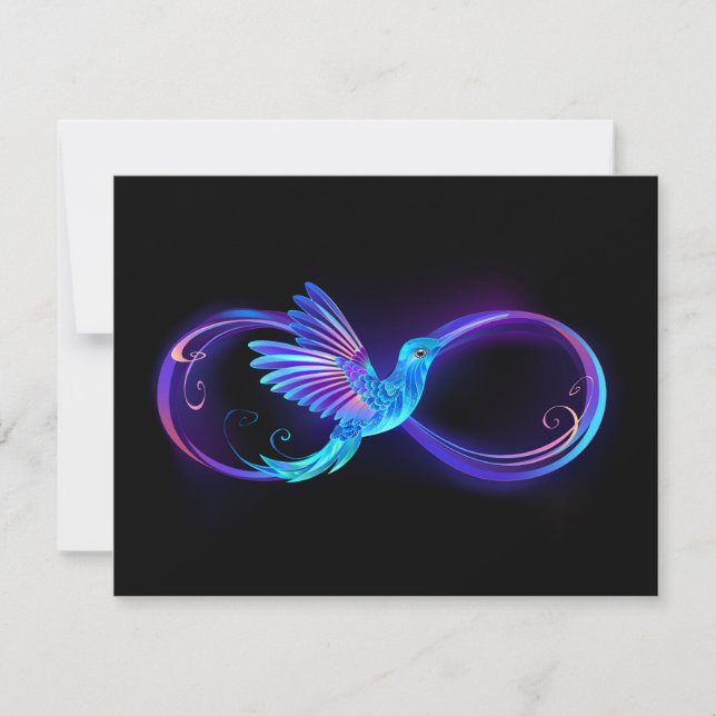 Reserve A Data Símbolo Neon Infinity com Hummingbird brilhante (Frente)